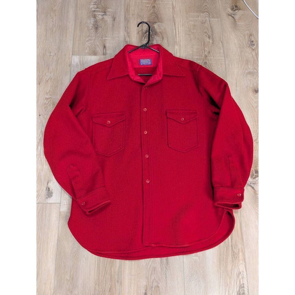 Vintage Pendleton Solid Red CPO Wool Jacket USA Made Men's XL Shirt Coat READ